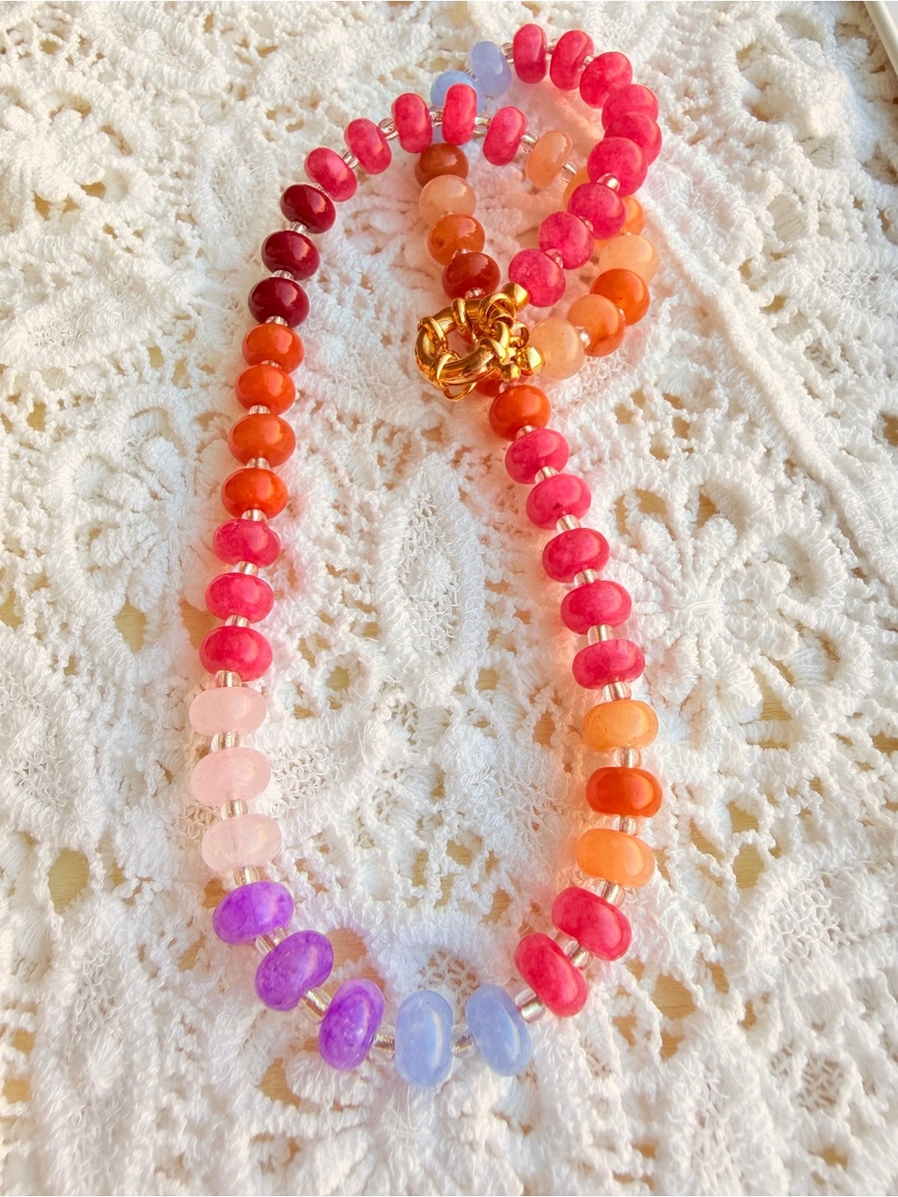 Multicolor Beaded Necklace with Pink, Orange & Purple Accents - Picture 5 of 8